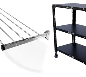 CONCEPT & SOLUTIONS 5 Pipes x 5 Feet -Foldable Wall Mounted Cloth Dryer/Clothes Stand (6 Pipes, 2 feet) and Slotted Angle Metal Rack (2 x 2 x 1 Ft. / 24 x 23 x 12 Inch) with 3 Shelves (Black) Combo Pack|CS-519