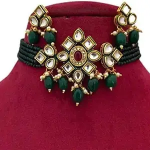 COLLEN ARRAY A IndianFashionTrend Women's Kundan Choker Indian Beads Bridesmaids Necklace Set Wedding Jewellry-40
