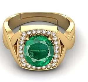 DAURAYA GEMS 13.25 Ratti 12.96 Carat Natural Emerald Ring (Natural Panna/Panna Stone Gold Ring) Original AAA Quality Gemstone Adjustable Ring Astrological Purpose for Men Women by Lab Certified