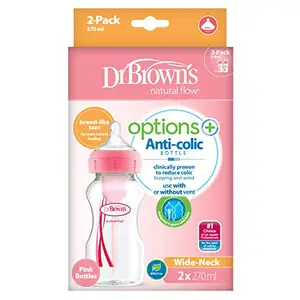 Dr. Brown's Bpa Free Options 9 Ounce Wide Neck Bottles (Pink, Pack of 2)