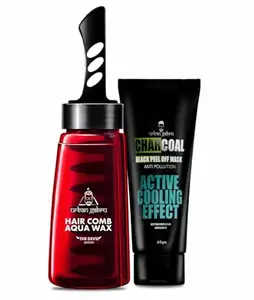Urbangabru Hair Comb Aqua Wax - The Devil Edition - 260 ML & Peel Off Mask 60 GM - Men's Grooming Combo Kit