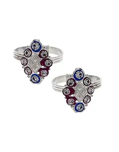 Anuradha art jewellery attractive blue and purple stone silver finish bichhudi for woman.