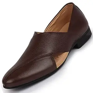 FAUSTO Men's Ethnic Leather Peshawari Slip On Shoes for Wedding|Party|Occasions|Fashion|Stylish|Outdoor|Lightweight|Shoes with TPR Sole (6-13 UK)
