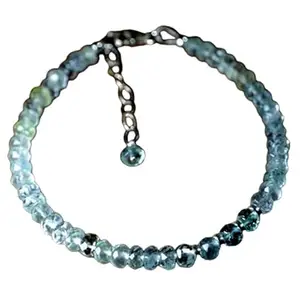 LKBEADS Aquamarine Bracelet with Silver Plated Clasp – 4mm Rondelle Beads – Faceted Cut – 7 inch Adjustable – Healing, Fashion, Gift, Spiritual, Yoga|LK_STACK_00752