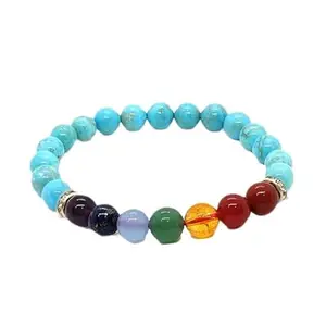 Shircreations Handmade 7 chakra Turquoise Healing Crystal Bracelet – 8mm Natural Stone Beads – Stretchable Yoga Bracelet for Men & Women