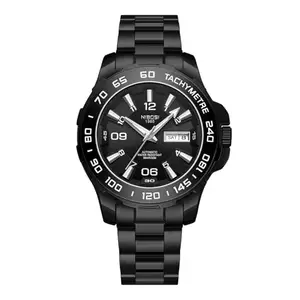 NIBOSI Automatic Men Watches Business Black Dial Stainless Steel Mechanical Watches For Men Waterproof Military Analogue Casual Wrist Watch Calendar, Black Band