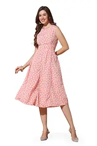 Jwalin Women’s Waist Cut Out Midi Dresses (JWWDRS00138 PCH XS_Peach_XS)