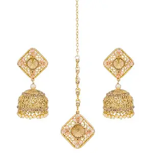 The Luxor Gold Plated Bridal Earrings Jewellery with Maang tikka for Gilrs and Women(ER-1761)