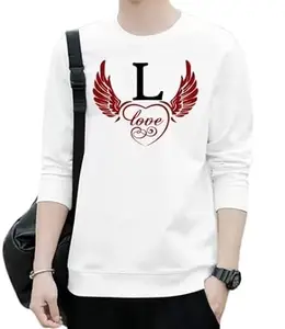 JAY BRAND T-Shirt for Men | Full Sleeve Round Neck Bird Wings with Alphabet Printed T-Shirts, (Letter-L), L White