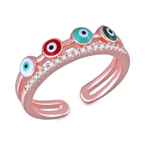 MEENAZ Rings for women girls girlfriend ladies wife sister gifts Rose gold ring Evil eye ring silver stylish engagement wedding Adjustable promise propose American diamond Finger Ring set ad cz -849