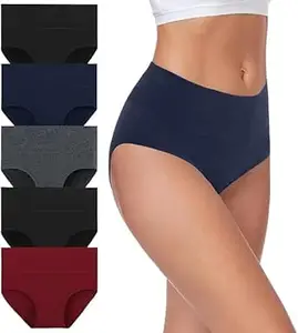 DIVING DEEP Panties for Women | Women's High Waist Panties - Lightweight Cotton, Full Coverage, Breathable & Comfortable Daily Underwear - Stretchable Hipster Briefs, Pack of 5