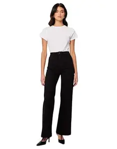 KOTTY Women's High Waist Straight Fit Cotton Blend Denim Jeans|Comfortable Regular Length Casual Jeans for Women