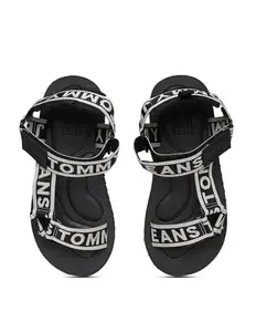 Tommy Hilfiger Black Polyester Printed Women Sandal (F23HWFW105) Size-39