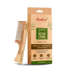 Radico Ample Neem Wood Comb | Hair Growth, Hairfall, Dandruff Control | Hair Straightening, Frizz Control | Comb for Men, Women (Comb with handle)