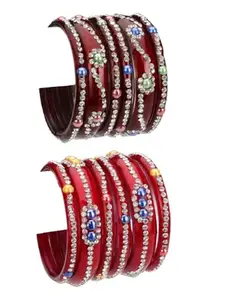 Somil Beautiful Bangle/Kada – Perfect for Weddings, Parties And Special Occasions, Combo Of 2 Set, Each Set In 6 Bangles, Mahroon & Red