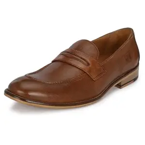 Auserio Men's Pull On Leather Formal Shoes | Anti Skid Sole & Padded Collar | with Antimicrobial & Heat-Insulating | Shoes for Office, Parties & All Occassions | Tan 10 UK (JM 019)