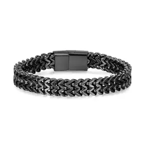 SV Pure Stainless Steel Italian Mesh Link Chain Black Bracelet with Magnetic Buckle for Men & Boy