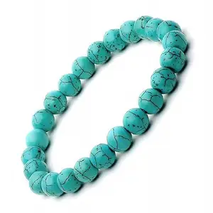 Vighnaharta Ganesh Natural & Original Turquoise Stretchable Round Beads Bracelet For Men & Women (1. Pc)