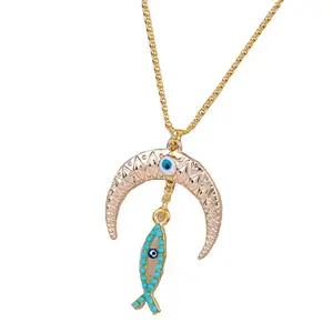 Blingg Moon & Fish Pendant Chain Gift for Girls/Women
