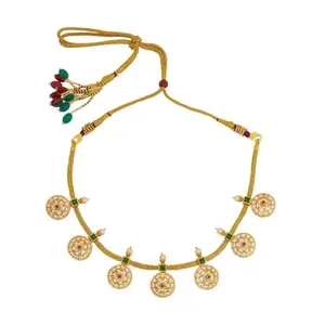 Kushal's Fashion Jewellery Ruby-Green Gold Plated Ethnic 92.5 Pure Silver Temple Necklace - 425258