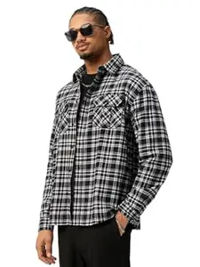 The Souled Store: Black Pearl Men and Boys Long Sleeve Spread Collar Plaid Cotton Lightweight Easy to Style Everyday Office Wear Casual Relaxed Shirt