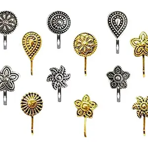 VAMA Fashions German Silver Clip on Oxidised tribal Nose Pin Ring nath without Piercing For women & Girls