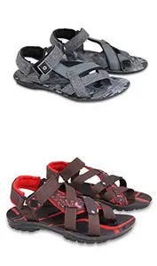 Fabbmate Men's Combo Pack Of 2 Sandals (216-GRY-213-BRNRD)