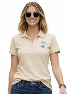 JUNEBERRY® Women’s Regular Fit Lycra Polo T-Shirt with V- Neck Buttoned Placket, Classic Collar, and Contrast Trim, Soft Fabric for All-Day Comfort (Sizes S to 2XL)