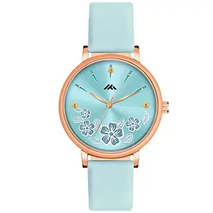 CLOUDWOOD Flower Printed Dial Watch for Women and Girls (Sky Blue)