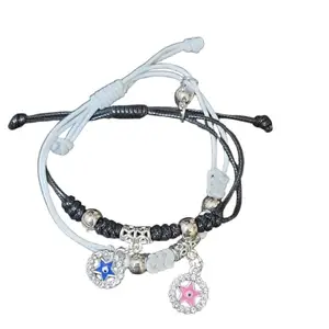 2 Pcs Couple Matching Star Evil Eye Bracelet Lovers Friendship Braided Rope Stretch Adjustable Bracelet (Black White,Unisex)