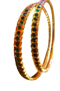 Elegant Gold-Plated Impone Bangle with Emerald Green Crystal Stones, Traditional Design (2.6)
