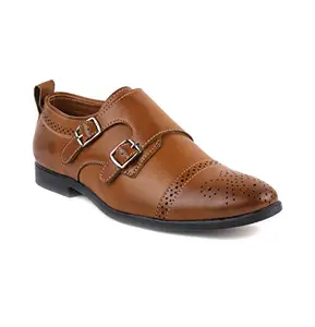 J10 70004 Men's Tan Brogue Monk Strap Casual Shoes (7)