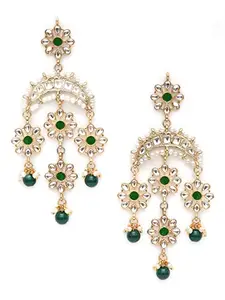 Karatcart Gold Plated Floral Green Meena Kundan Dangler Earrings for Women