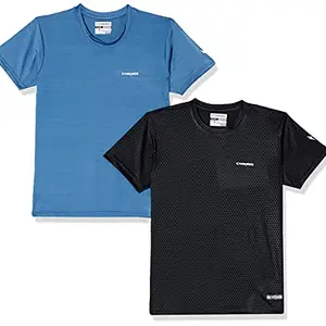 Charged Endure-003 Chameleon Spandex Knit Round Neck Sports T-Shirt Blue-Heaven Size Small And Charged Energy-004 Interlock Knit Hexagon Emboss Round Neck Sports T-Shirt Black Size Small