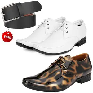 Vitoria Men's Graceful PU Formal/Party Shoes | 2 Shoes Combo with Free Belt | Stylish & Comfortable | Ideal for Office, Casual Outings, Parties (9413_VTR01)(Multicolor)(Size: 8UK)