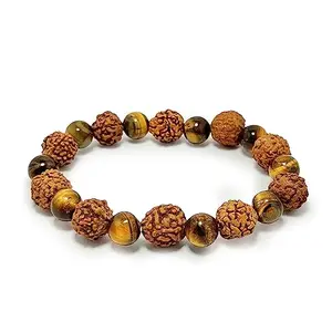 Dhaarmik Rudraksha And Tiger Eye bracelet for men women, certfied and charged gemstone bracelet