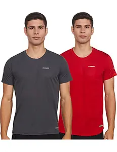 Charged Active-001 Camo Jacquard Round Neck Sports T-Shirt Red Size Large And Charged Pulse-006 Checker Knitt Round Neck Sports T-Shirt Graphite Size Large