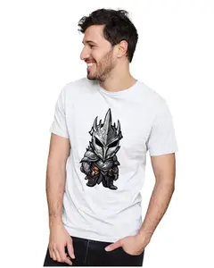 ALLEN BLACK Men's & Women's Regular Fit T-Shirt Chibi Sauron 100% Cotton Unise T-Shirt White_SAUROMANYU-White 5XL Men Round_