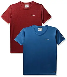 Charged Brisk-002 Melange Round Neck Sports T-Shirt Rust Size Small And Charged Play-005 Interlock Knit Geomatric Emboss Round Neck Sports T-Shirt Teal Size Small