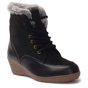 Longwalk Women Ankle-Length PU Leather Fur Boot Designer wedge Boots