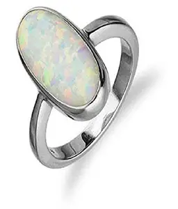 Anuj Sales Certified 18.25 Ratti / 17.00 Carat German Silver Plated White Australian Opal Fire Ring Astrological Gemstone Silver Ring for Women and Men Silver Adjustable