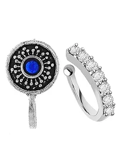 Anuradha Art Oxidised Nose Pin (Blue)