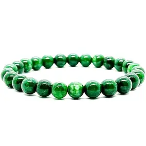 RRJEWELZ Natural Green Jade Round Shape Smooth Cut 8mm Beads 7.5 inch Stretchable Bracelet for Healing, Meditation, Prosperity, Good Luck | STBR_03850