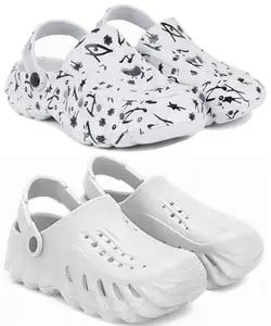 Pampy Angel Combo Pack of 2 Slipper/Flip Flops/Slides/Clogs/Sandals with Adjustable Back Strap for Men,(Cl-N11-White,Cl-200-White),7 (UK/India)