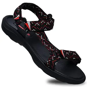 PARAGON EVK1416G Stylish Velcro Sandals for Men | Durable, Comfortable & Lightweight Sandals with Cushioned Soles | Easily Washable | Ideal for Outdoor Use Black Red
