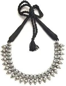 Black Thread Choker Necklace Antique Texture oxidised silver Beads metal ladies fashion jewelry For Women And Girls Brass Necklace