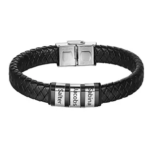 ZIVOM® Rope Stainless Steel Silver Black Customized Personalised Laser Engraved Wrist Band Leather Id Bracelet For Men