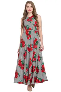 RUDRAKRITI Women's Crepe Multi Floral Printed Maxi Dress (X-Large) Multicolour