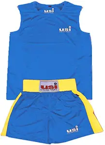 USI UNIVERSAL THE UNBEATABLE USI Men's Wushu Dress Sleeveless Vest Shorts Uniform Breathable Blue - Red (BLUE, 34)
