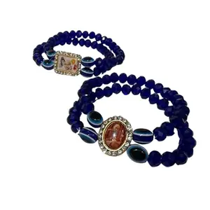 Happening Events Natural Guru Ji Rpse And Crystal Beads Double Line Bracelet Adjustable Stretchable For Men & Women Traditional Religious Jewelry For Devotion, Worship & Gifting (Pack OF 2)